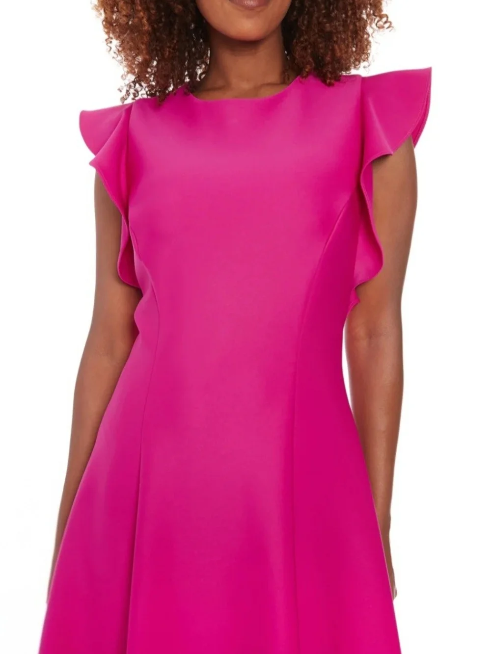London Times Bright Fuchsia Ruffle Sleeve A-Line Dress
